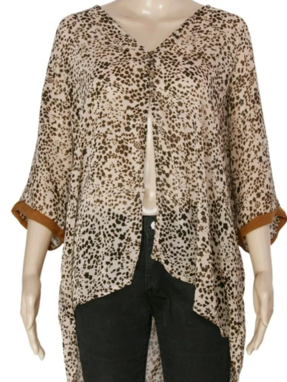 Free People Sleepin Shirt Boldly Printed Oversized Sheer Top Natural M